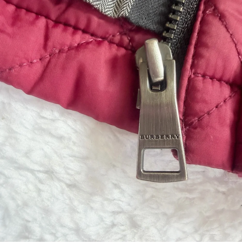 Burberry Baby Girls Puffer Jacket 12m Nova Check Berry Pink Horse Hooded Kids